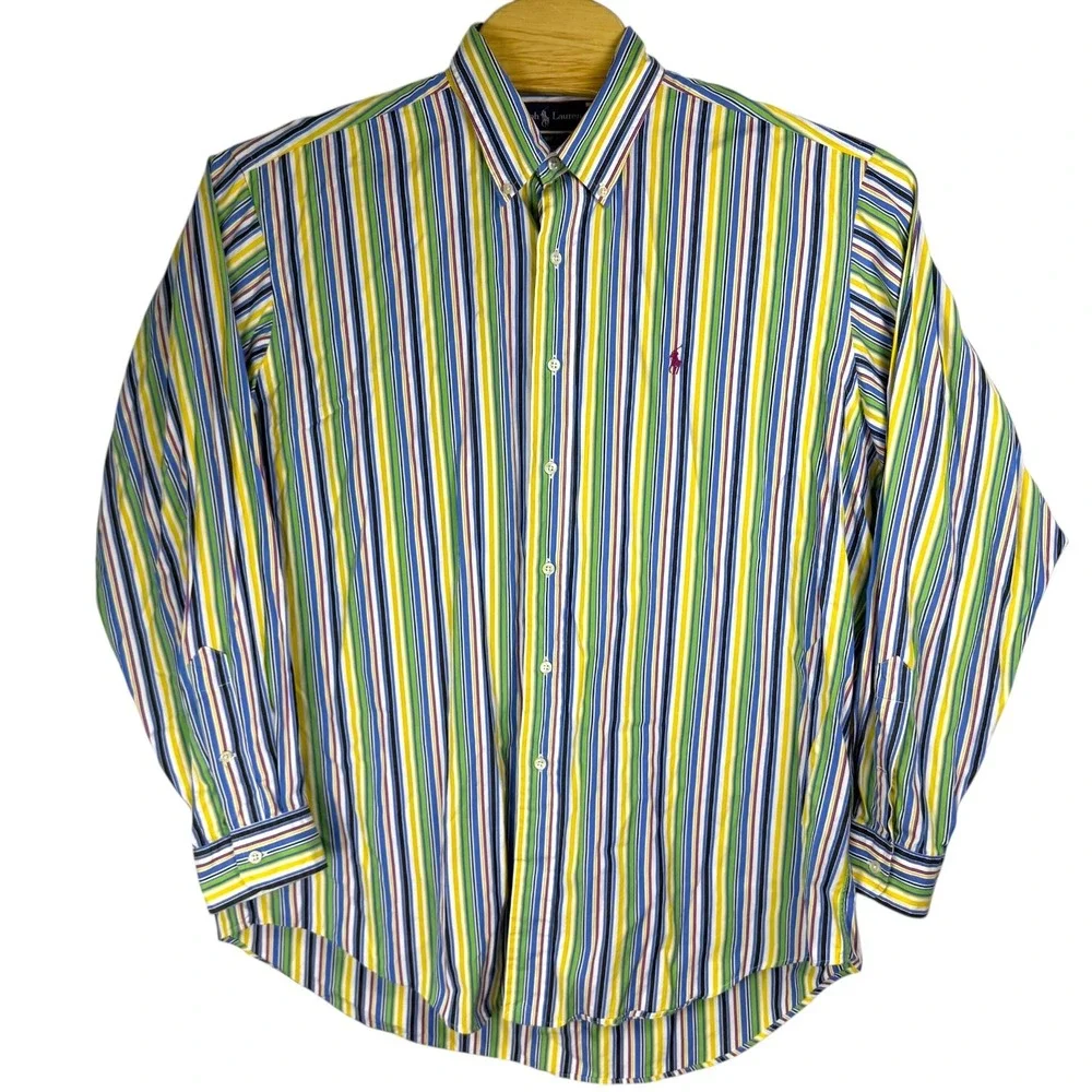 Vintage Polo‎ Ralph Lauren Shirt Mens XL Multicolor Striped Classic Fit Cotton